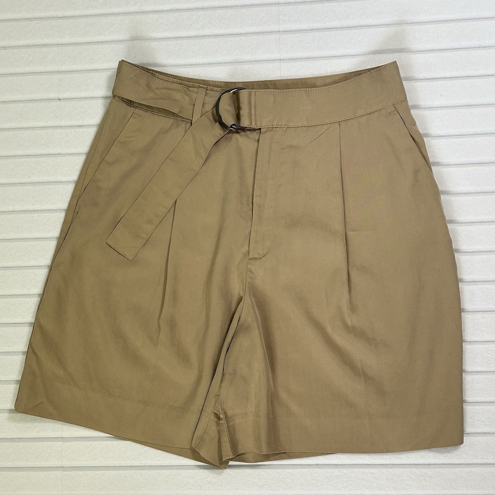 Banana Republic Khaki Shorts Women Size 6 Stretch Pockets Pleated Belted NWT $55